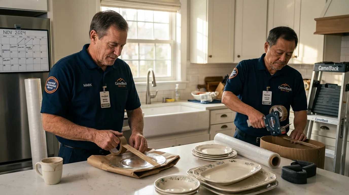 Professional crew packing kitchen dishware in Shapleigh, ME